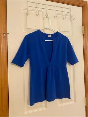 J. Crew Cobalt V-Neck Short Sleeve Blouse 100% Cashmere